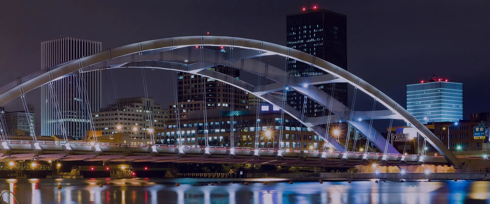 Rochester bridge illuminated at night